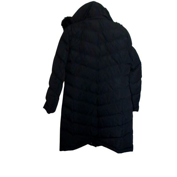 Calvin Klein Long Black Puffer Jacket Duck Down Coat Parka Fur Hooded Size XL - Picture 3 of 10
